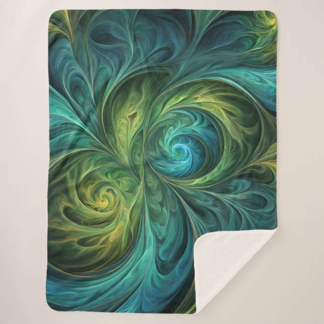 Couverture Sherpa Bleu vert AI Motif fractal (Devant)
