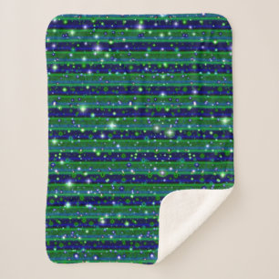 Couverture Sherpa Bleu vert rayures avec étoiles et Raindrops