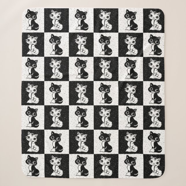 Couverture Sherpa Bloc de monogramme noir blanc pour chat (Devant)