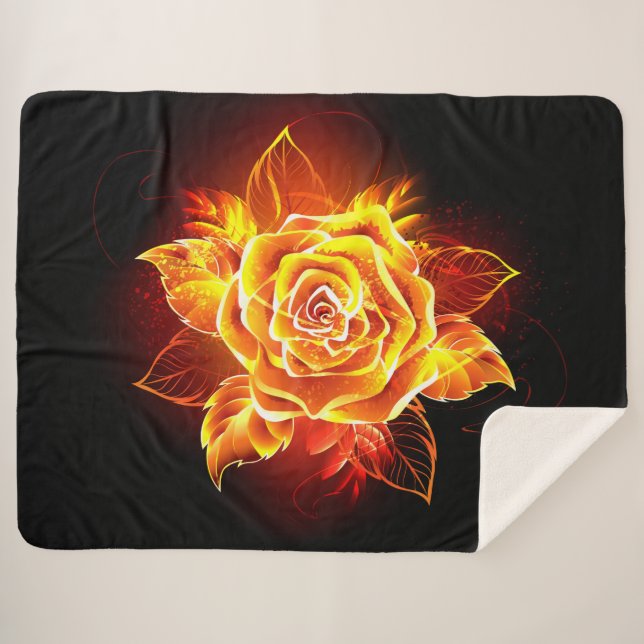 Couverture Sherpa Blooming Fire Rose (Devant (Horizontal))