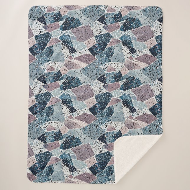 Couverture Sherpa Blue and Mauve Terrazzo Conception abstraite (Devant)