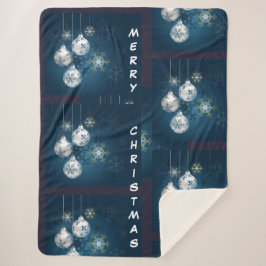 Couverture Sherpa Blue and Silver Ornament Merry Christmas Blanket