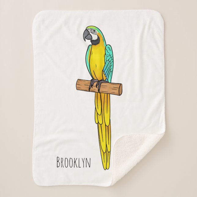 Couverture Sherpa Blue-and-yellow macaw bird cartoon illustration (Devant)