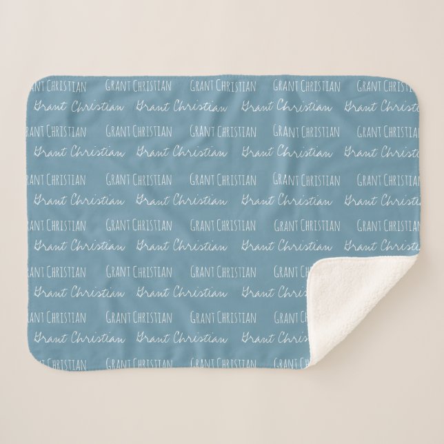 Couverture Sherpa Blue Baby Boy Blanket Nom personnalisé répété (Devant (Horizontal))