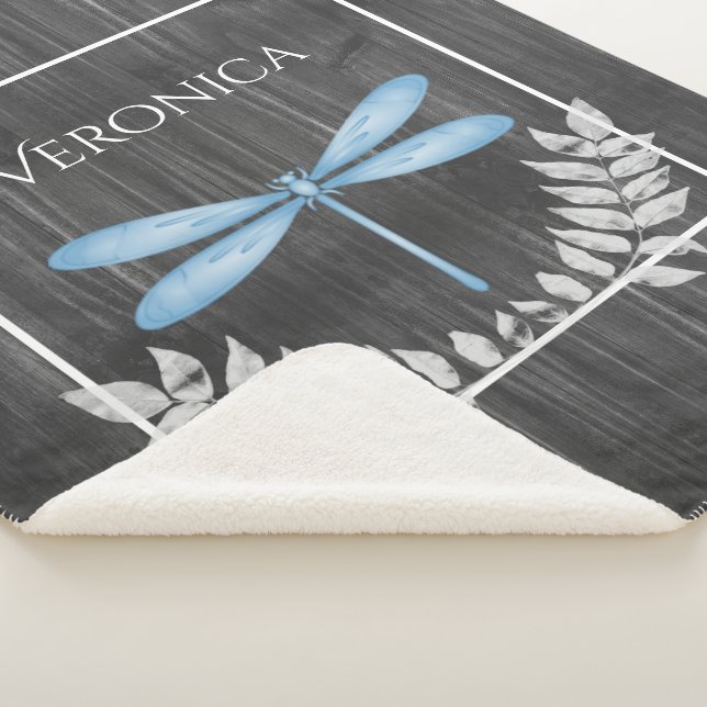 Couverture Sherpa Blue Dragonfly Rustic Personnalisé Sherpa Blanket (3/4)