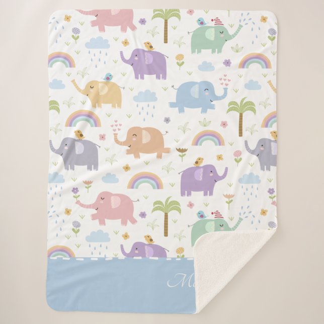 Couverture Sherpa Blue Pastel Elephant Motif pour Little Boy (Devant)