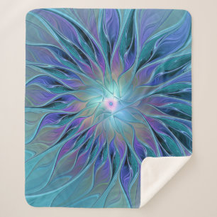 Couverture Sherpa Blue Purple Flower Dream Abstrait Fractal Art