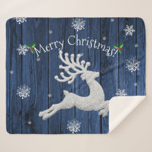 Couverture Sherpa Blue Rustic Christmas Reindeer Sherpa Blanket
