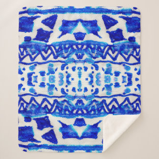 Couverture Sherpa Blue watercolor tribal ethnique sans couture motif