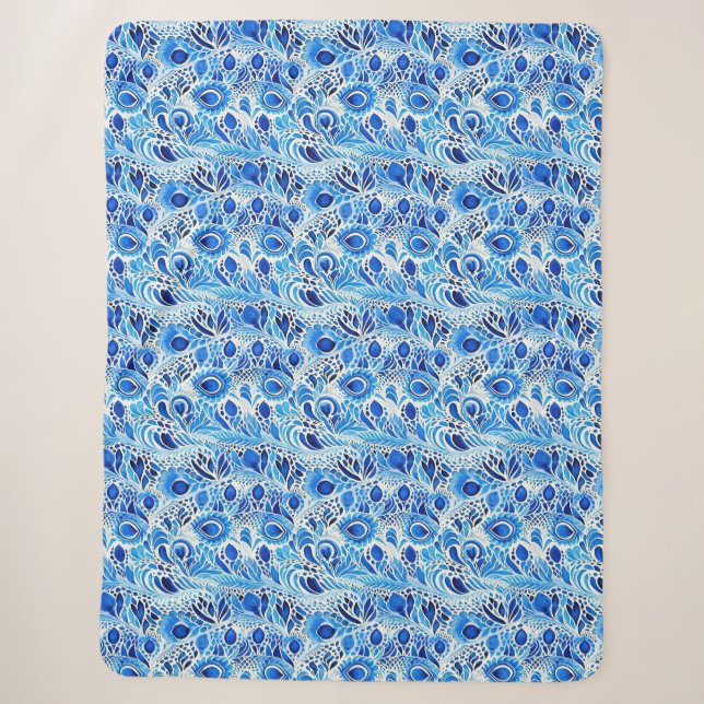 Couverture Sherpa Blue White Peacock Feathers Christmas (Devant)