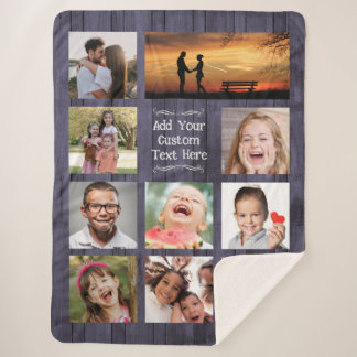 Couverture Sherpa Blue Wood Custom Photo Collage with Text