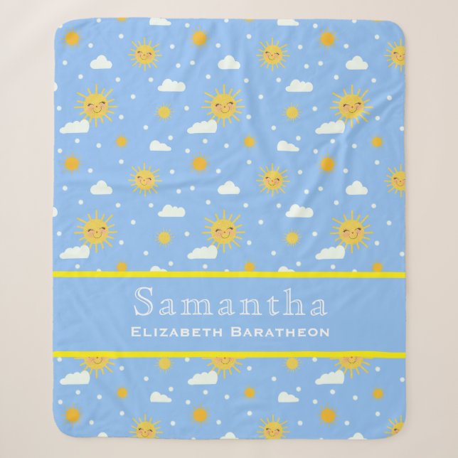 Couverture Sherpa Blue & Yellow Sunshine Sky Nom personnalisé (Devant)