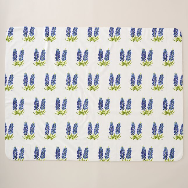 Couverture Sherpa Bluebonnets Texas Flowers Fleur sauvage Aquarelle (Devant (Horizontal))