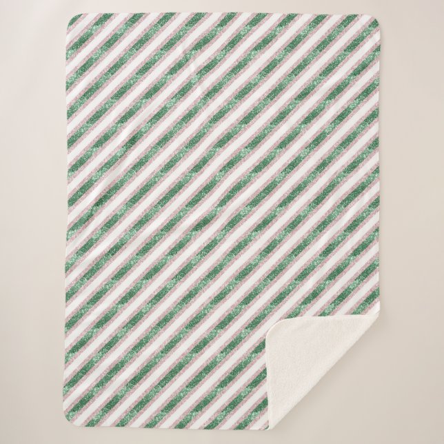 Couverture Sherpa Blush Pink Green Glitzy Stripes  (Devant)