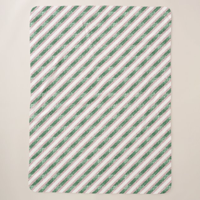 Couverture Sherpa Blush Pink Green Glitzy Stripes Christmas (Devant)