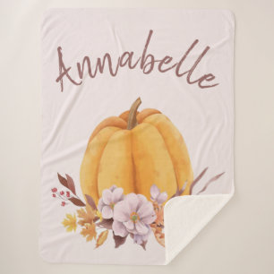 Couverture Sherpa Blush rose Floral Citrouille Automne Nom Automne F
