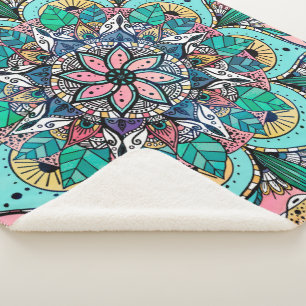 Couverture Sherpa Bohème coloré aquarelle Floral Mandala