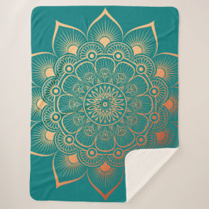 Couverture Sherpa Bohème Turquoise Peach Mandala