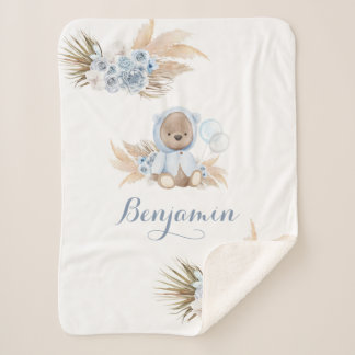 Couverture Sherpa Boho Blue Bear Nouveau bébé garçon Sherpa Blanket
