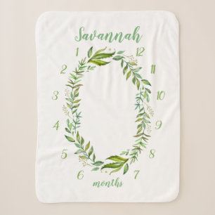 Couverture Sherpa Boho Feuilles Baby Name Monthly Milestone Photo
