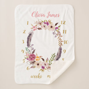 Couverture Sherpa Boho Floral Baby Milestone mensuelle Sherpa Blanke