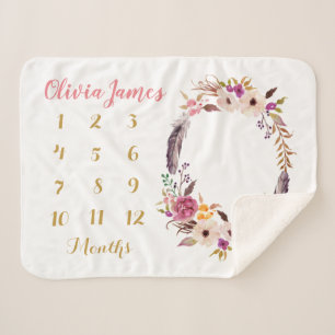 Couverture Sherpa Boho Floral Baby Milestone mensuelle Sherpa Blanke