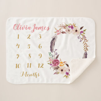 Couverture Sherpa Boho Floral Baby Milestone mensuelle Sherpa Blanke