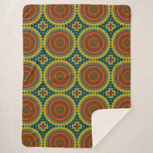 Couverture Sherpa Boho Hippie Rouge Jaune Bleu Vintage Tribal Ethnie
