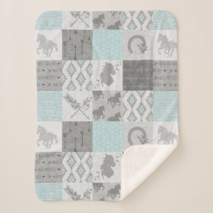 Couverture Sherpa BoHo Horse Sherpa Blanket - Aqua/Grey