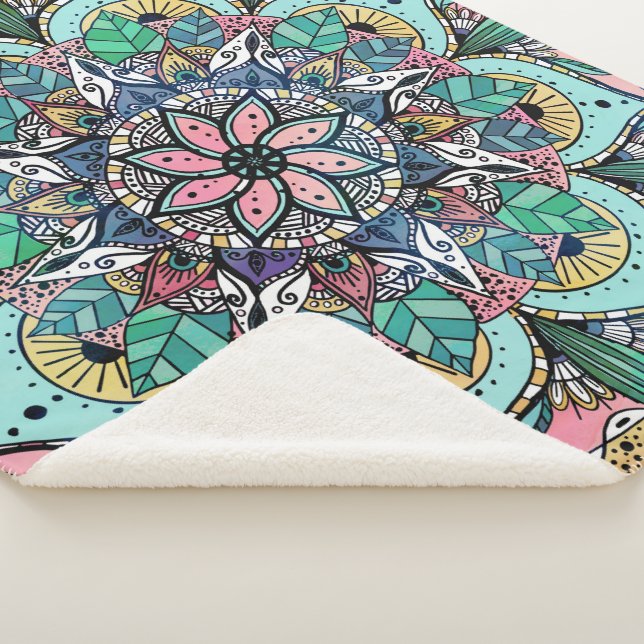 Couverture Sherpa Boho Mandala couleur aquarelle Floral (3/4)