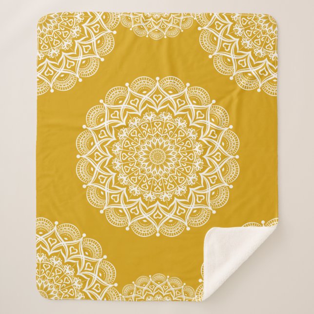 Couverture Sherpa Boho Mandala Mustard Jaune Élégant Motif (Devant)