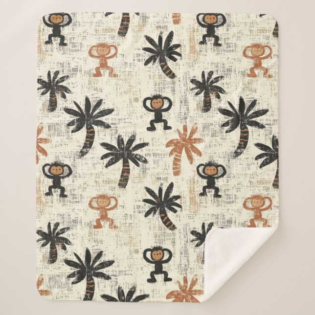 Couverture Sherpa Boho Monkey Jungle Safari Pattern (Devant)