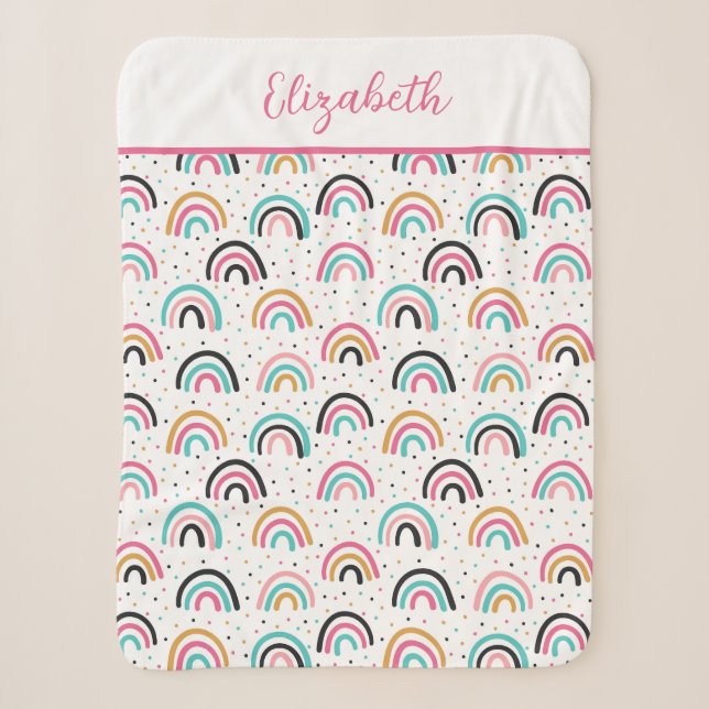Couverture Sherpa Boho Monogramme Rainbows rose Turquoise orange (Devant)