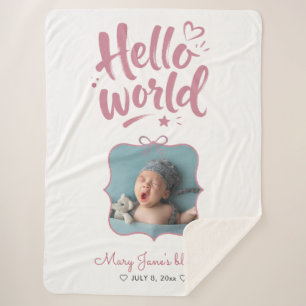 Couverture Sherpa Bonjour Bébé Fille Coquette Photo Ruban Rose