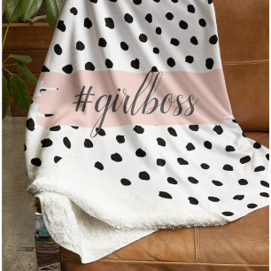 Couverture Sherpa Boss et points noirs Pastel Rose moderne