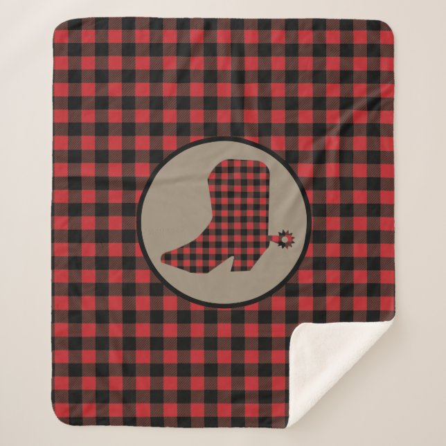 Couverture Sherpa Botte de cow-boy de Buffle Noir Rouge (Devant)