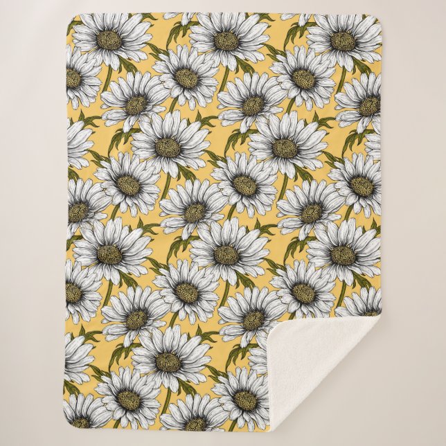 Couverture Sherpa Bouches blanches, fleurs sauvages sur jaune (Devant)