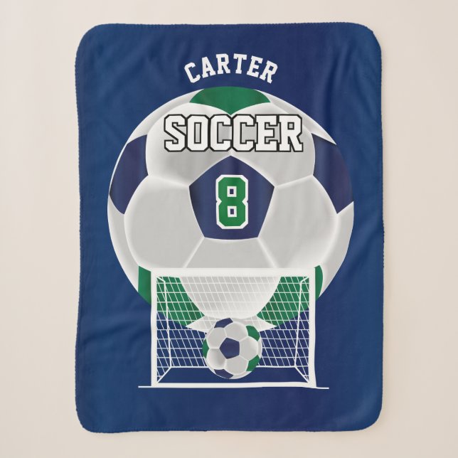 Couverture Sherpa Boule de football en vert foncé et bleu (Devant)