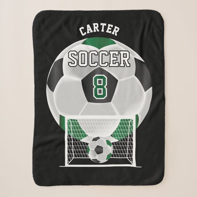 Couverture Sherpa Boule de football en vert foncé et noir (Devant)