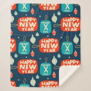 Couverture Sherpa Boules de Noël et ornements motif vintage retour