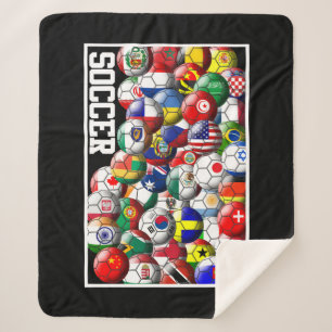 Couverture Sherpa Boules de soccer mondiales avec drapeaux du monde