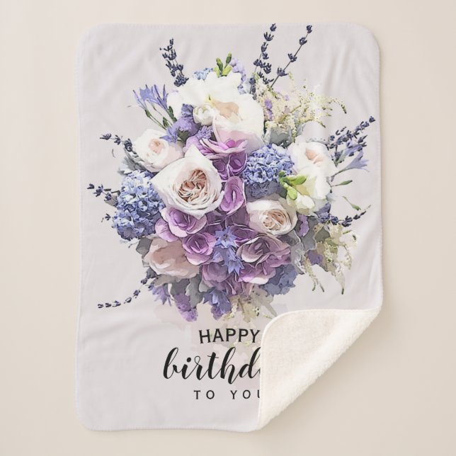 Couverture Sherpa Bouquet vintage | Calligraphie d'anniversaire Cust (Devant)