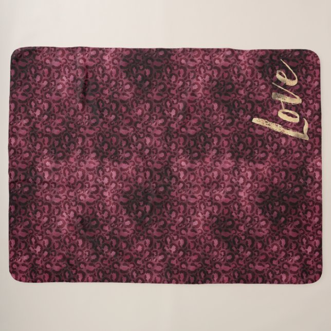 Couverture Sherpa Bourgogne Empreinte de léopard Gold Love (Devant (Horizontal))