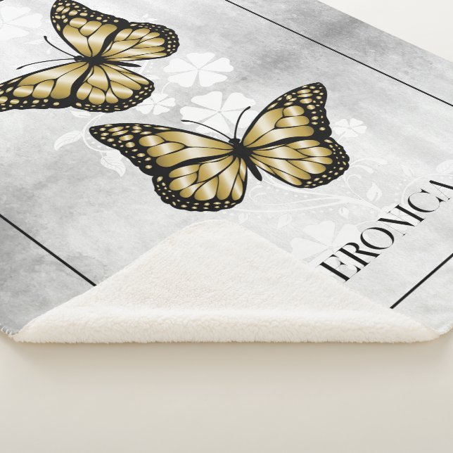 Couverture Sherpa Bouteille d'or Floral Personnalisé Sherpa Blanket (3/4)