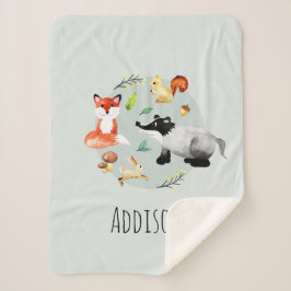 Couverture Sherpa Boys Cute Forest Animaux Badger & Fox Name Kids
