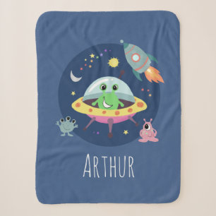 Couverture Sherpa Boys Cute Space Alien Cartoon Rocket & Nom Enfants