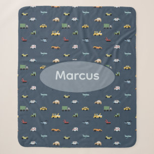 Couverture Sherpa Boys Cute Transport Voiture Motif monogramme Enfan