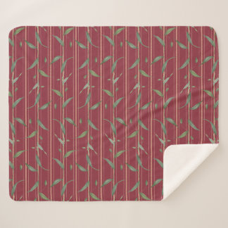 Couverture Sherpa Branch of leaves on red wallpaper