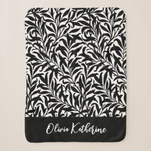Couverture Sherpa Branche de Saule Noir et Blanc Monogrammée