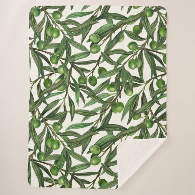 Couverture Sherpa Branches d'olive sur blanc (Devant)